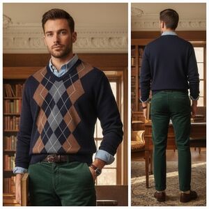 NWOT Van Heusen L Preppy Old Money Eclectic Grandpa Argyle Diamond Knit Sweater